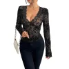 Elegant V-Neck Lace Patchwork Flare Sleeve Top sold by GTHIC
