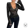 Elegant V-Neck Lace Patchwork Flare Sleeve Top sold by GTHIC