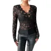 Sexy V-Neck Scalloped Collar Slim Flower Lace Top sold by GTHIC