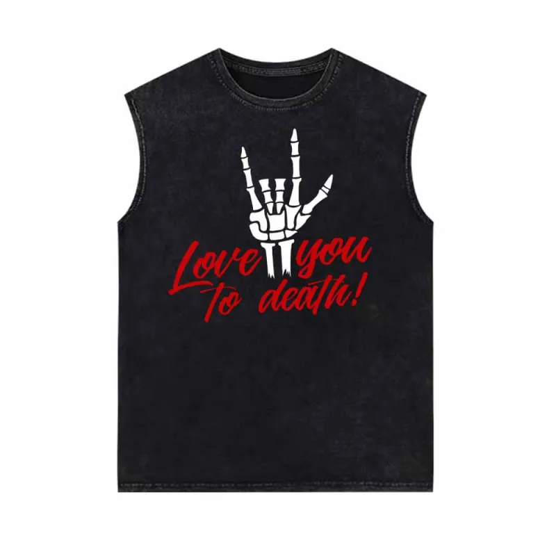 Love You To Death Rock Print Vintage Washed Vest Top sold by GTHIC