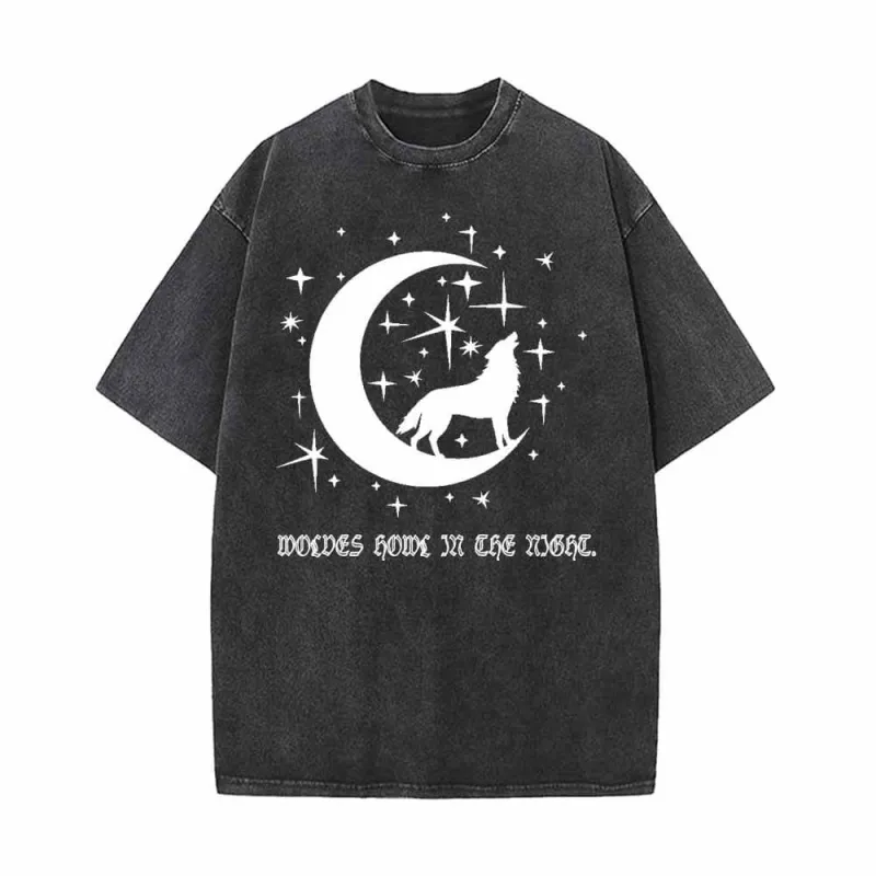 Wolves Howl In The Night Print Vintage Washed T-shirt made by GTHIC
