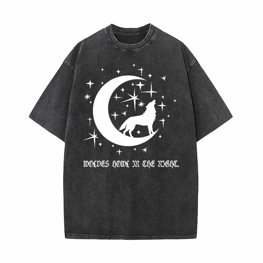 Wolves Howl In The Night Print Vintage Washed T-shirt sold by GTHIC