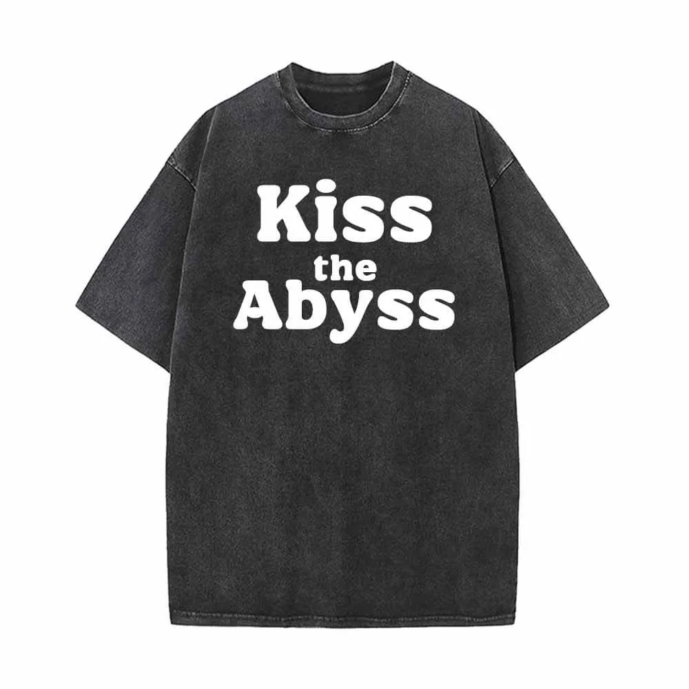 Kiss The Abyss Print Vintage Washed T-shirt sold by GTHIC