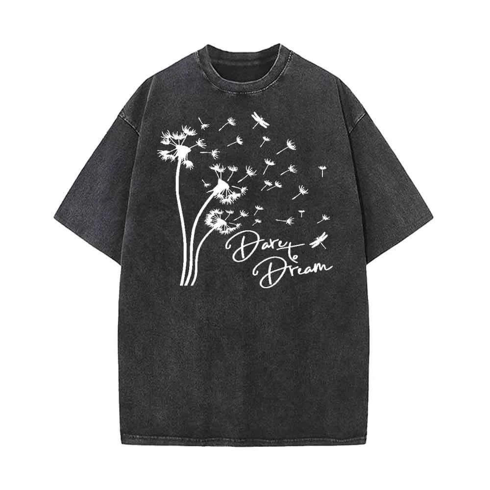 Dare To Dream Dandelion Print Vintage Washed T-shirt sold by GTHIC
