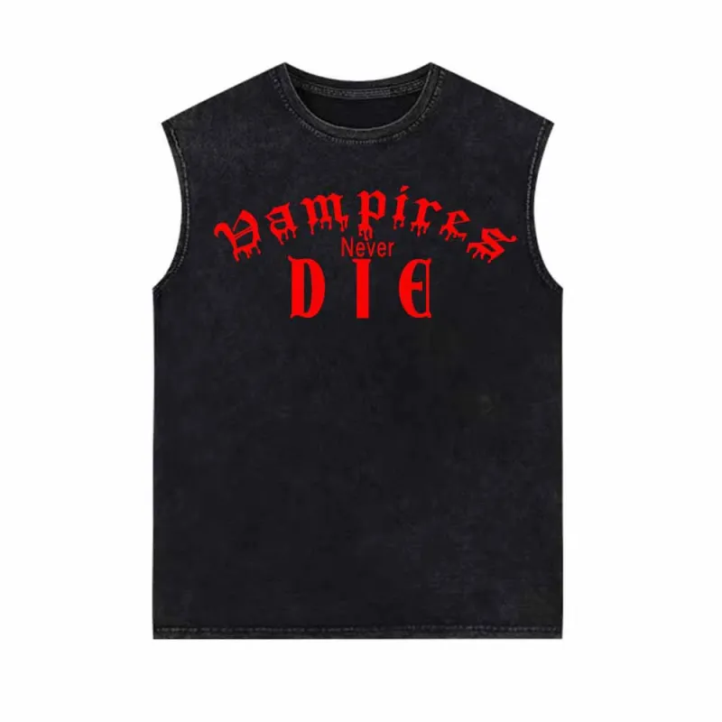 Vampires Never Die Print Vintage Washed Vest Top sold by GTHIC