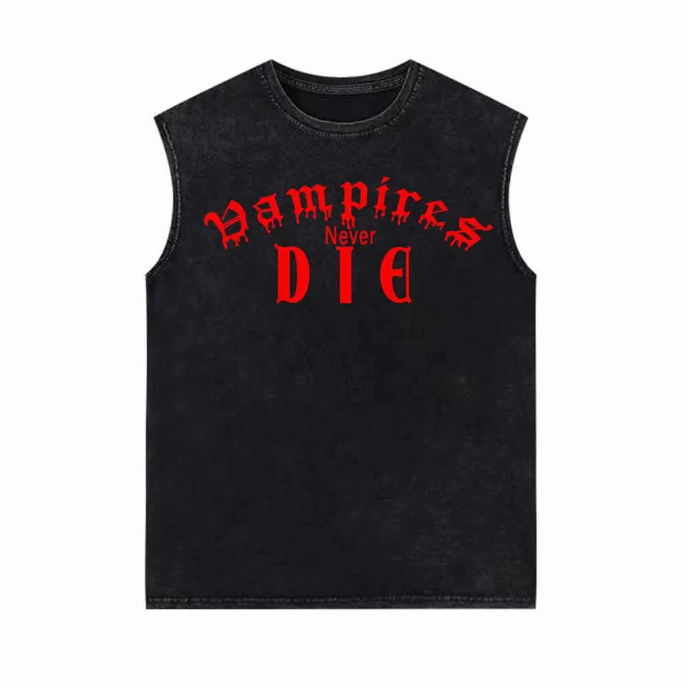 Vampires Never Die Print Vintage Washed Vest Top sold by GTHIC
