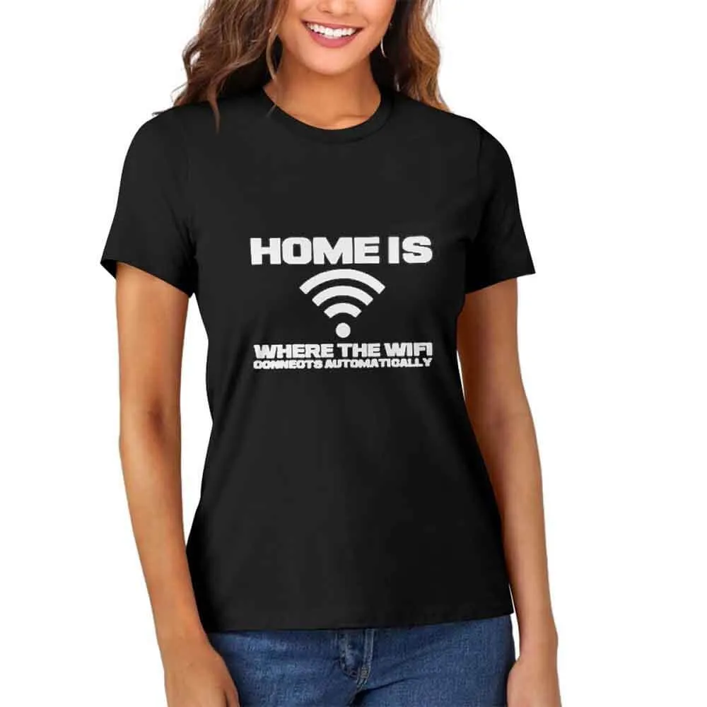 Home Is Where The Wifi Cotton Crew Neck T-shirt sold by GTHIC product image thumbnail 2