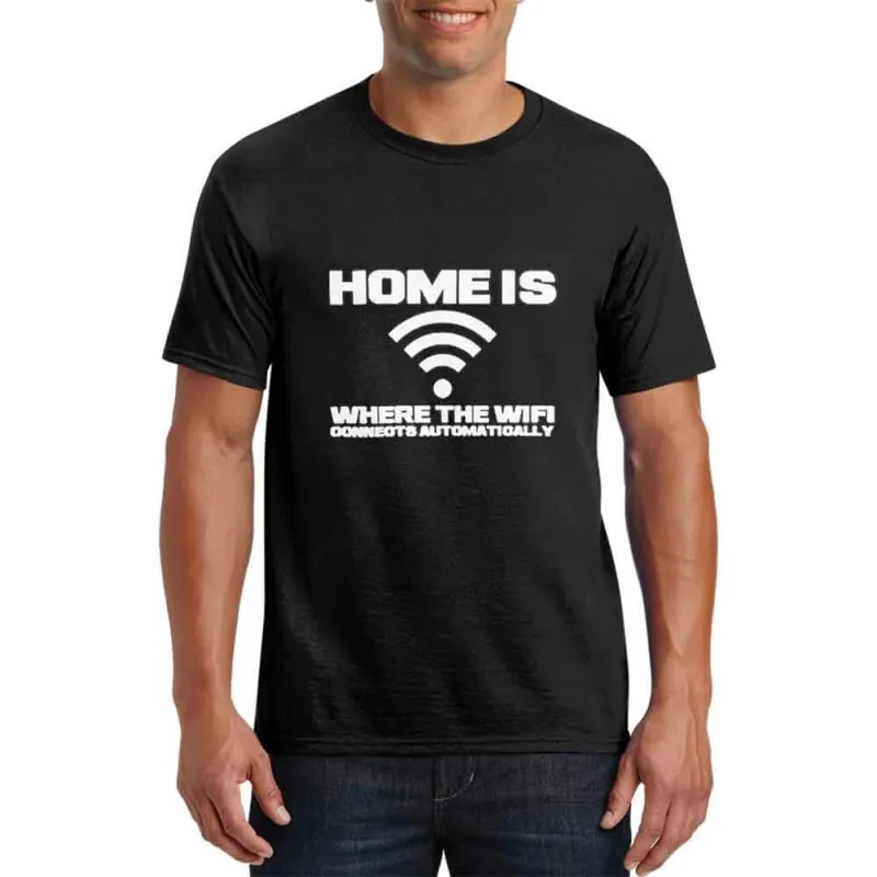 Home Is Where The Wifi Cotton Crew Neck T-shirt sold by GTHIC