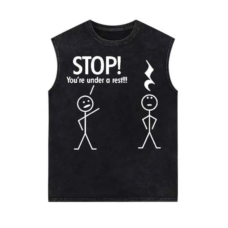 Stop You're Under A Rest Graphic Vintage Washed Vest Top sold by GTHIC