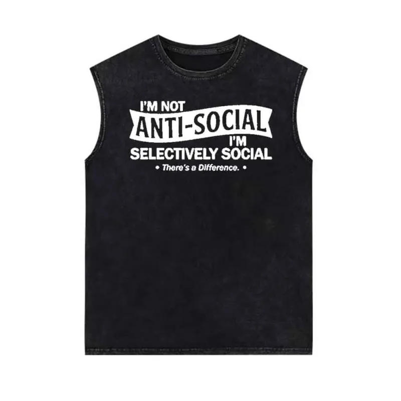 I'm Not Anti-Social Print Vintage Washed Vest Top sold by GTHIC