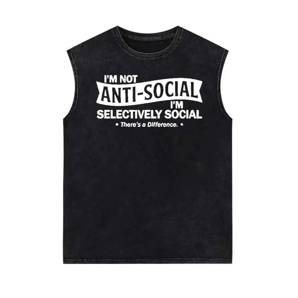 I'm Not Anti-Social Print Vintage Washed Vest Top sold by GTHIC