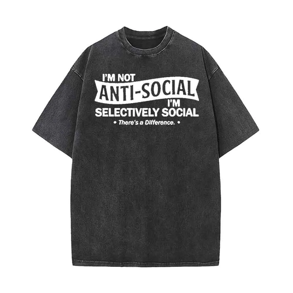 I'm Not Anti-Social Print Vintage Washed T-shirt sold by GTHIC