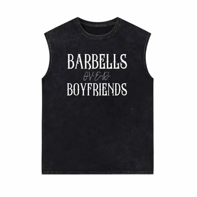 Barbells Over Boyfriends Print Vintage Washed Vest Top sold by GTHIC