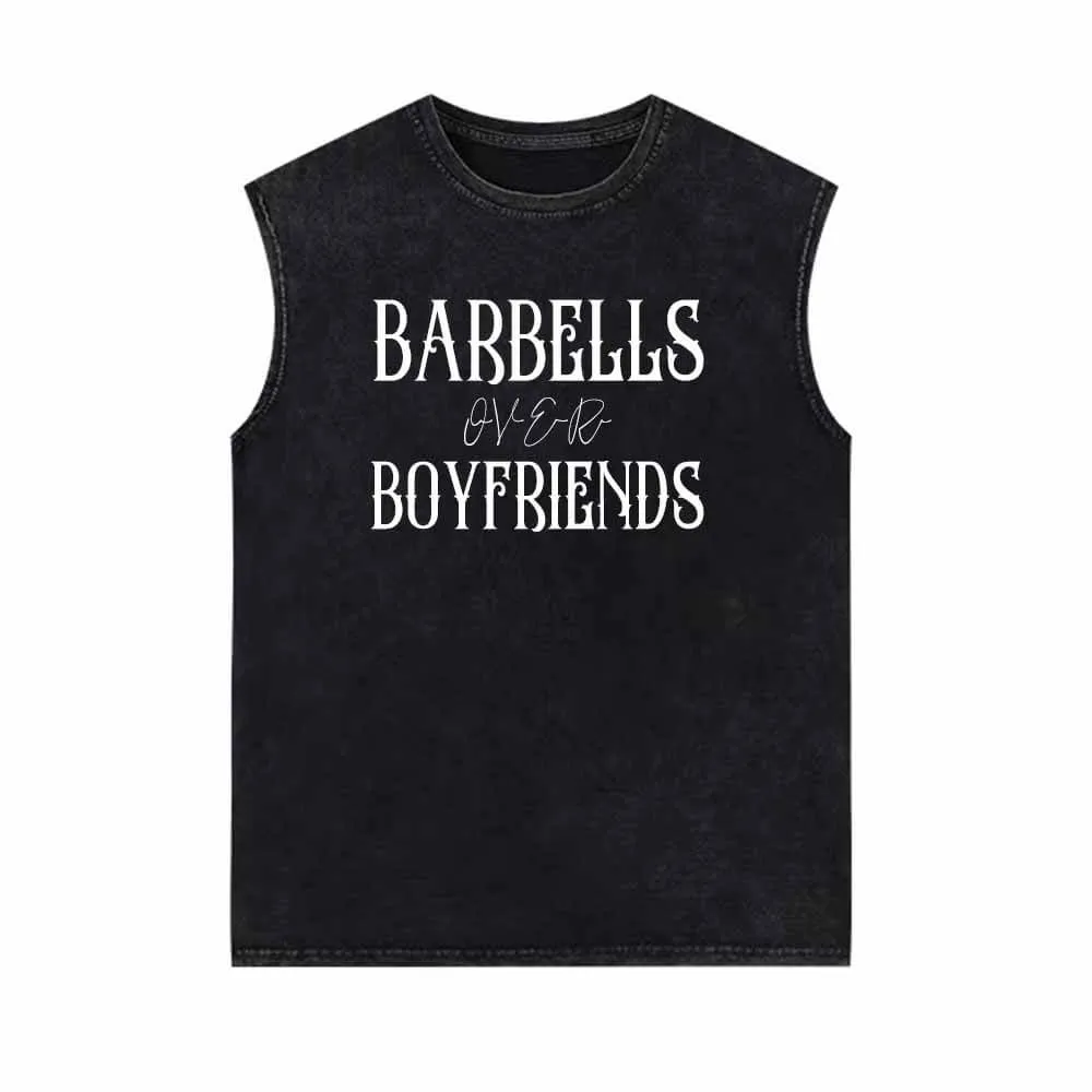 Barbells Over Boyfriends Print Vintage Washed Vest Top sold by GTHIC