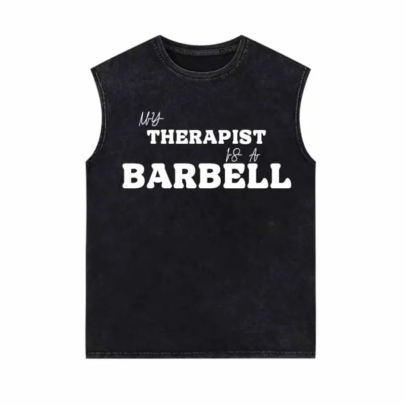 My Therapist is a Barbell Vintage Washed Vest Top sold by GTHIC