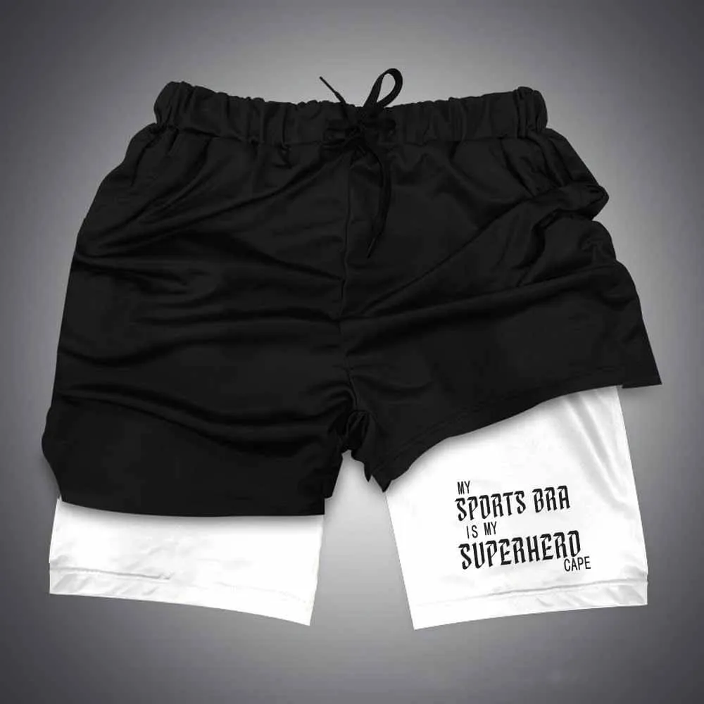 My Sports Bra is My Superhero Cape Lace-Up Gym Shorts sold by GTHIC