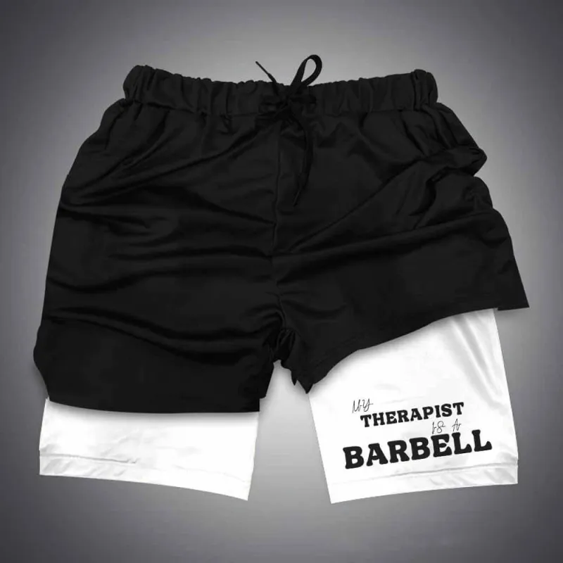My Therapist is a Barbell Lace-Up Gym Shorts sold by GTHIC
