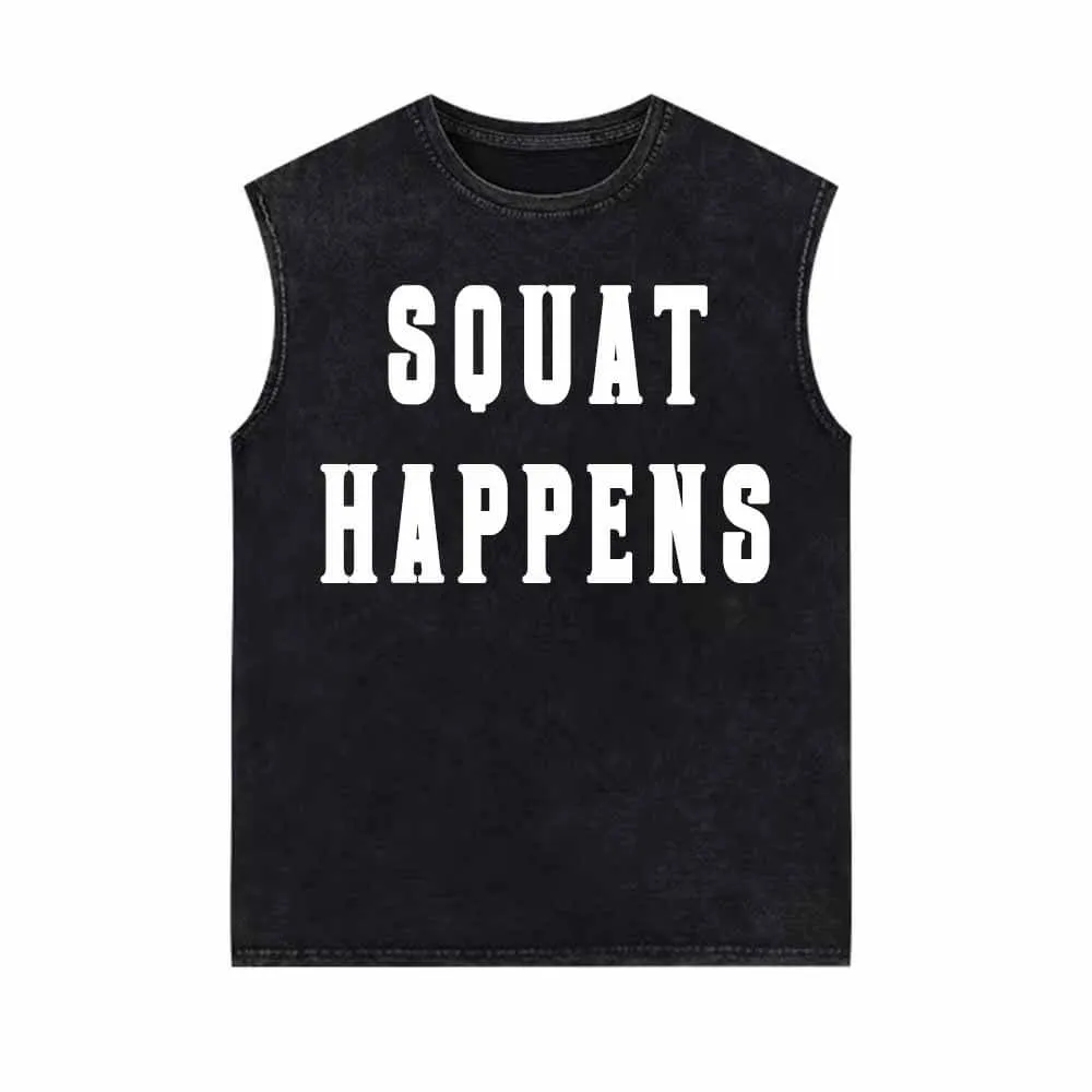 Squat Happens Print Vintage Washed Vest Top sold by GTHIC