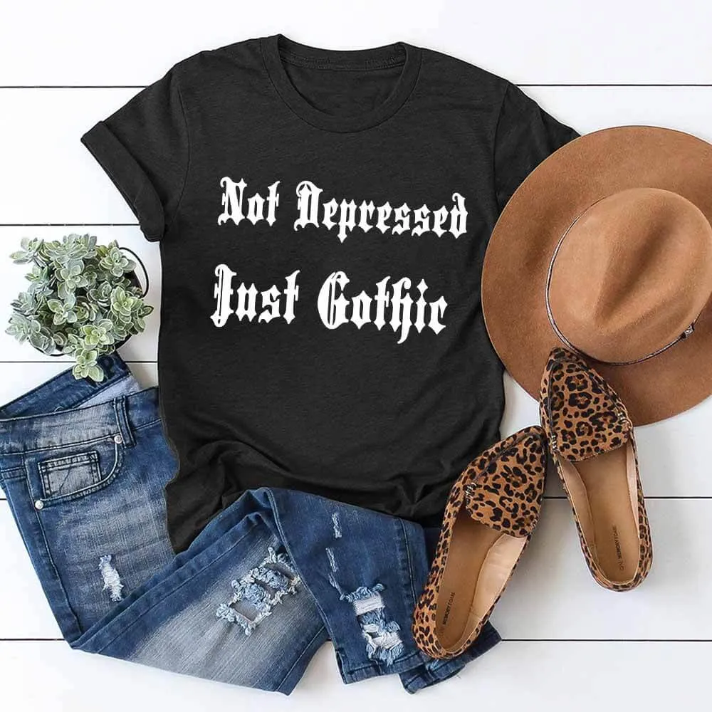 Not Depressed Just Gothic Casual Crew Neck T-shirt sold by GTHIC