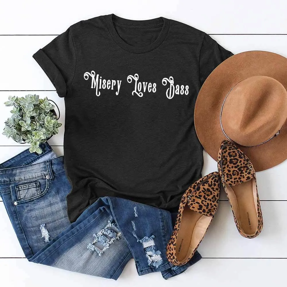 Misery Loves Bass Print Casual Crew Neck T-shirt sold by GTHIC