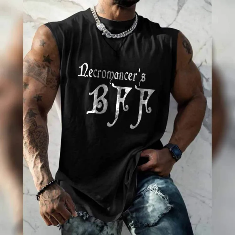 Necromancer's BFF Print Loose Gym Vest Top sold by GTHIC