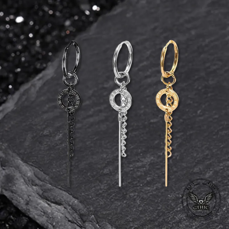 Personalized Roman Numeral Disc Chain Stainless Steel Drop Earrings sold by GTHIC