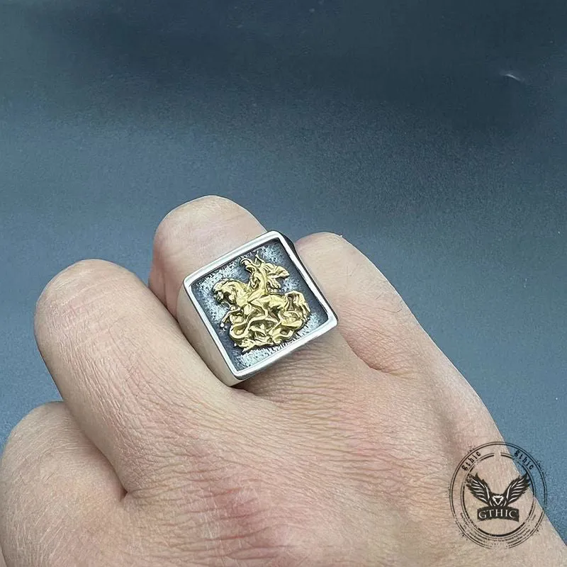 Vintage St. George Dragon Knight Slayer Stainless Steel Ring sold by GTHIC product image thumbnail 2