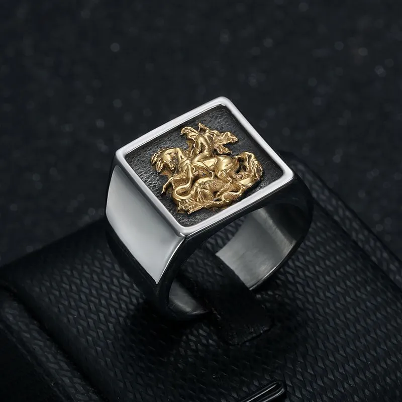 Vintage St. George Dragon Knight Slayer Stainless Steel Ring sold by GTHIC