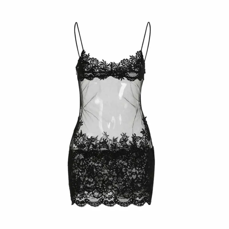 See-Through Mesh Lace Sexy Suspender Dress sold by GTHIC