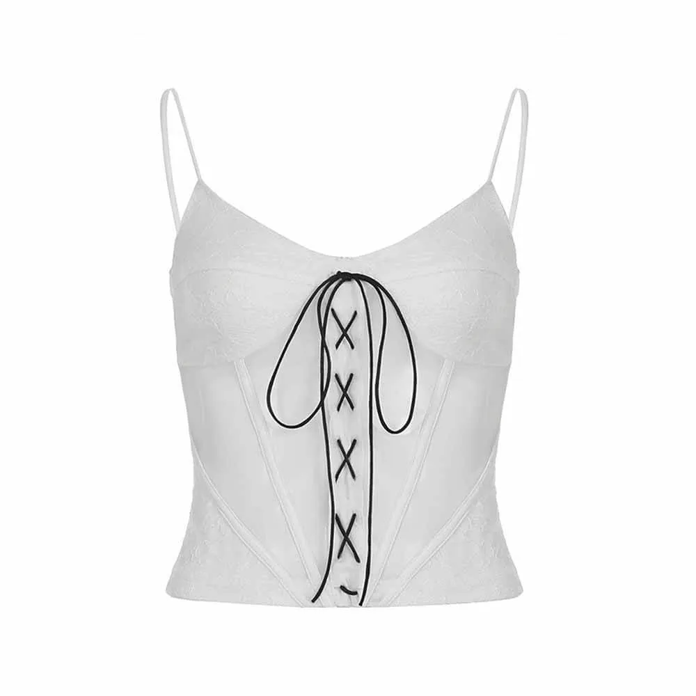 Sexy Mesh Splicing Low Neck See-Through Strappy Vest sold by GTHIC