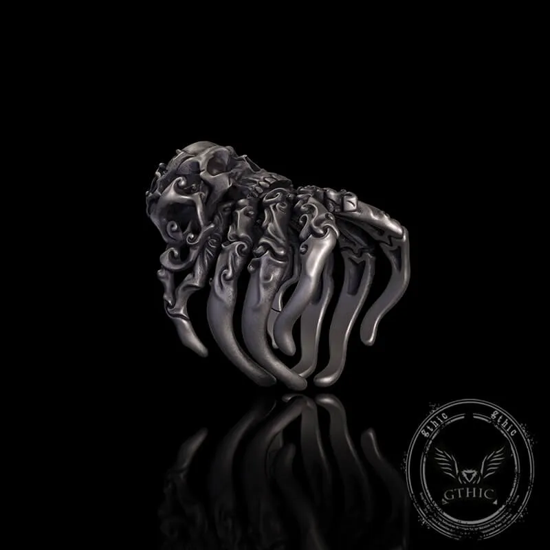 Cracked Skull Eight Tentacles Sterling Silver Gothic Ring sold by GTHIC product image thumbnail 3