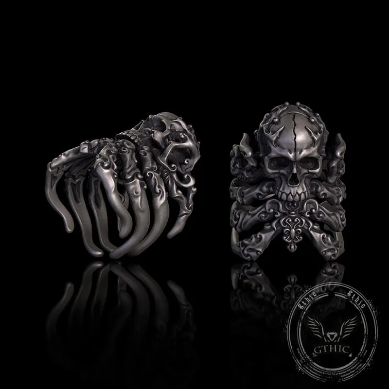 Cracked Skull Eight Tentacles Sterling Silver Gothic Ring sold by GTHIC