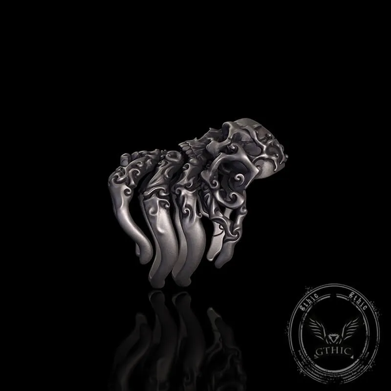 Cracked Skull Eight Tentacles Sterling Silver Gothic Ring sold by GTHIC product image thumbnail 4
