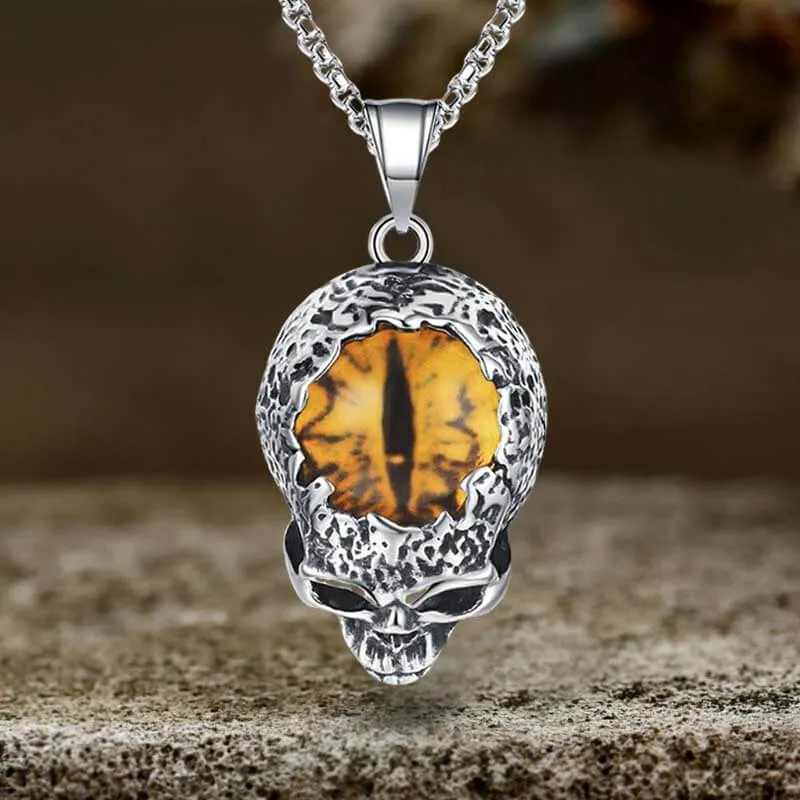 Vintage Devil Eye Stainless Steel Skull Pendant sold by GTHIC