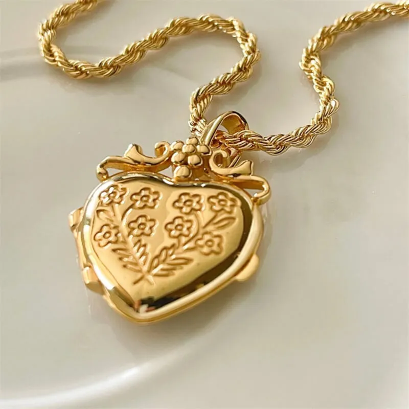 Gold Heart Shape Openable Copper Locket Necklace sold by GTHIC product image thumbnail 4