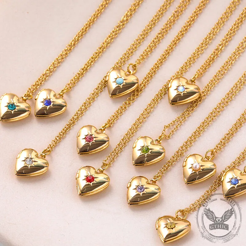 Simple Heart Birthstone Openable Copper Locket Necklace sold by GTHIC