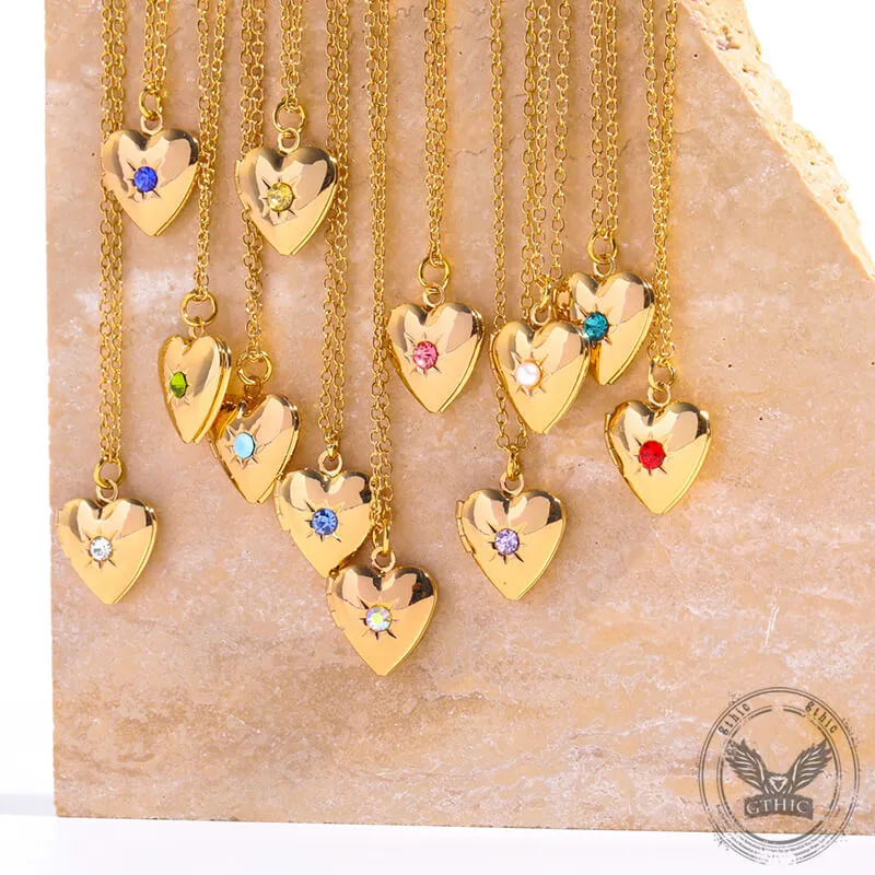 Simple Heart Birthstone Openable Copper Locket Necklace sold by GTHIC product image thumbnail 4