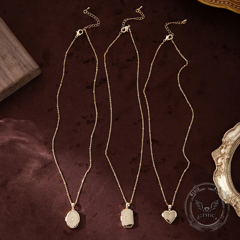 Simple Zirconic Oval Heart Photo Album Copper Locket Necklace sold by GTHIC product image thumbnail 5