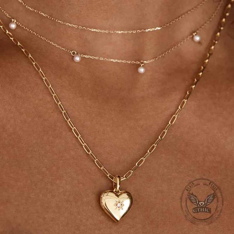 Simple Zirconic Oval Heart Photo Album Copper Locket Necklace sold by GTHIC product image thumbnail 2