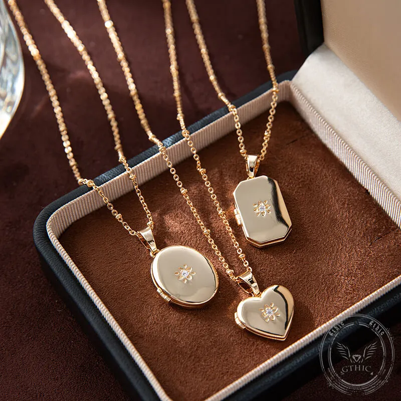 Simple Zirconic Oval Heart Photo Album Copper Locket Necklace sold by GTHIC product image thumbnail 3