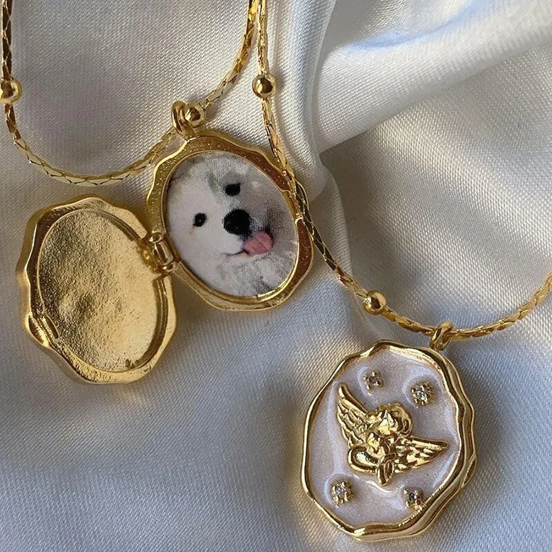 Literary Angel Loving Pet Photo Frame Copper Locket Necklace sold by GTHIC