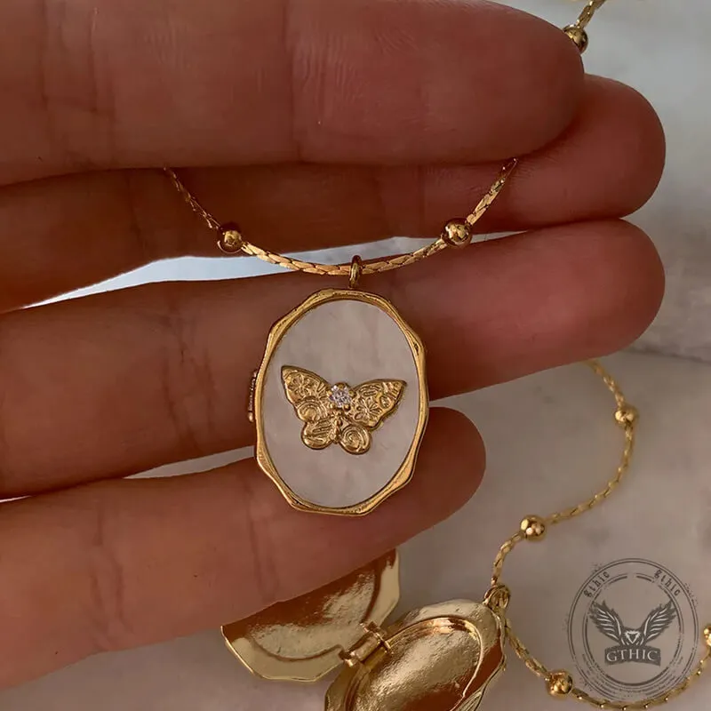Vintage Butterfly Shell Openable Copper Locket Necklace sold by GTHIC product image thumbnail 3