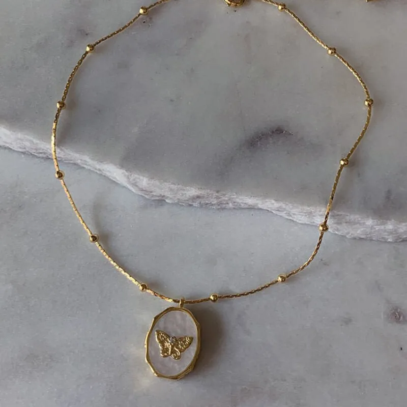 Vintage Butterfly Shell Openable Copper Locket Necklace sold by GTHIC product image thumbnail 4