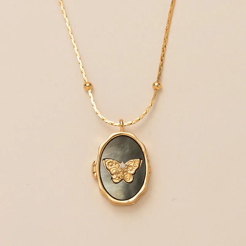 Vintage Butterfly Shell Openable Copper Locket Necklace sold by GTHIC product image thumbnail 5
