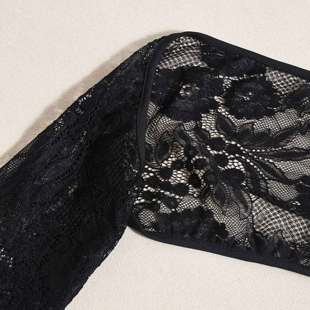 Sexy Hollow See-Through Lace Suspender Bodysuit sold by GTHIC product image thumbnail 5