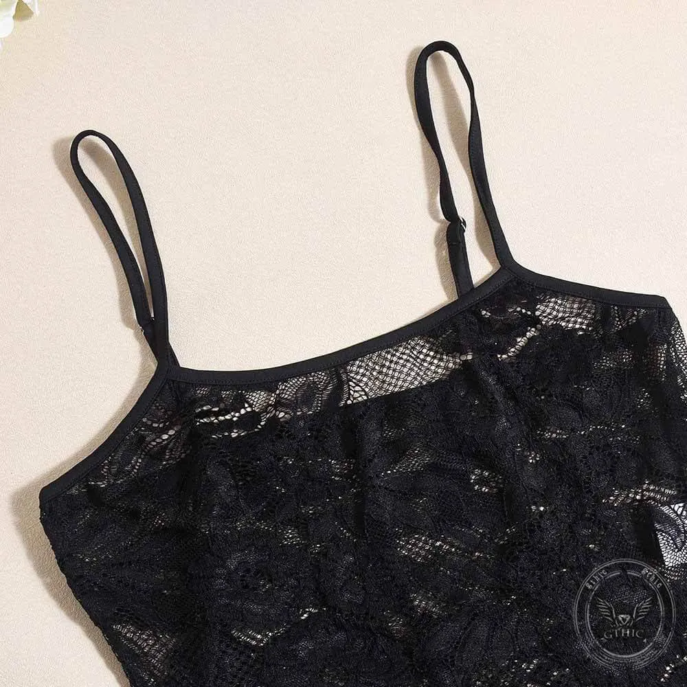 Sexy Hollow See-Through Lace Suspender Bodysuit sold by GTHIC product image thumbnail 4