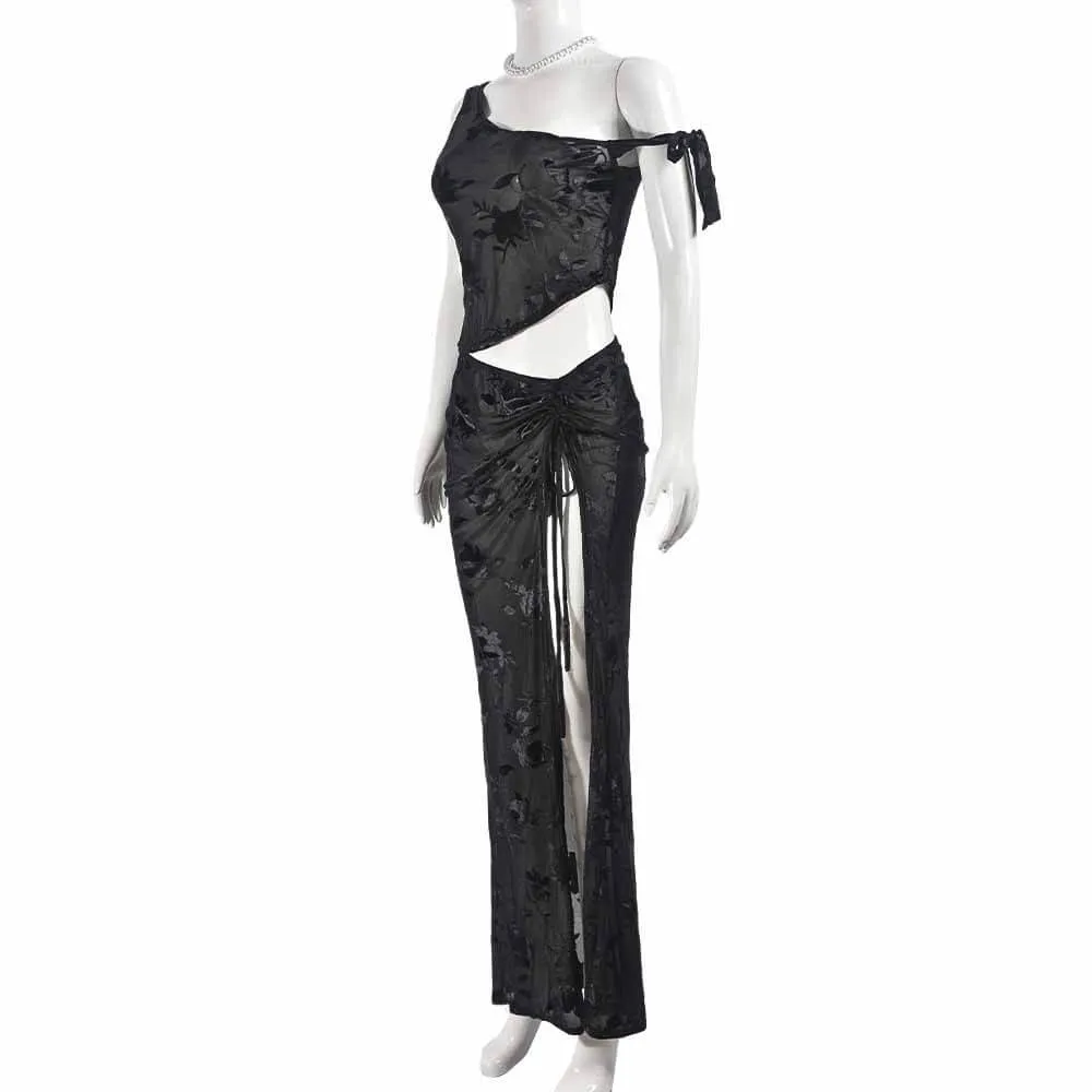 Sexy Navel-Baring One-Shoulder Strappy Top Skirt Set sold by GTHIC product image thumbnail 3