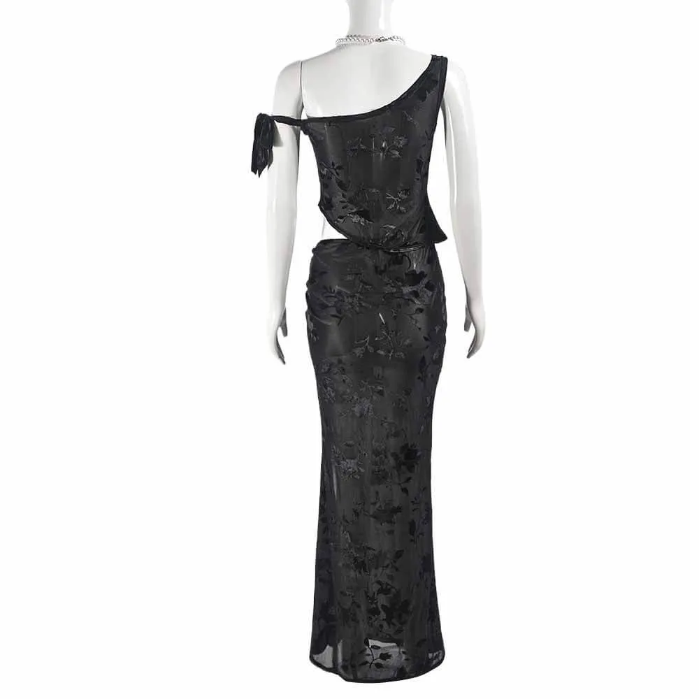 Sexy Navel-Baring One-Shoulder Strappy Top Skirt Set sold by GTHIC product image thumbnail 4