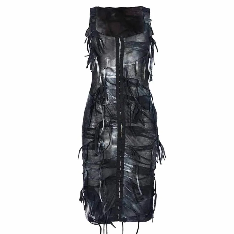 Slim Tie-Dye Button Tassel Sleeveless Midi Dress sold by GTHIC