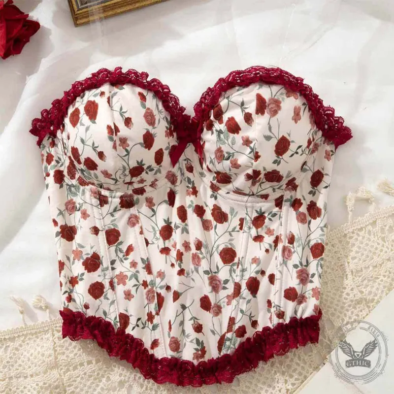 Flower Print Lace Patchwork Herringbone Tube Top sold by GTHIC